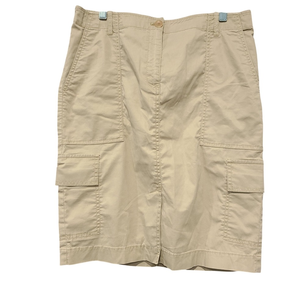 Eileen Fisher Tan Khaki Cargo Midi Skirt Women Small Utility Straight Pockets